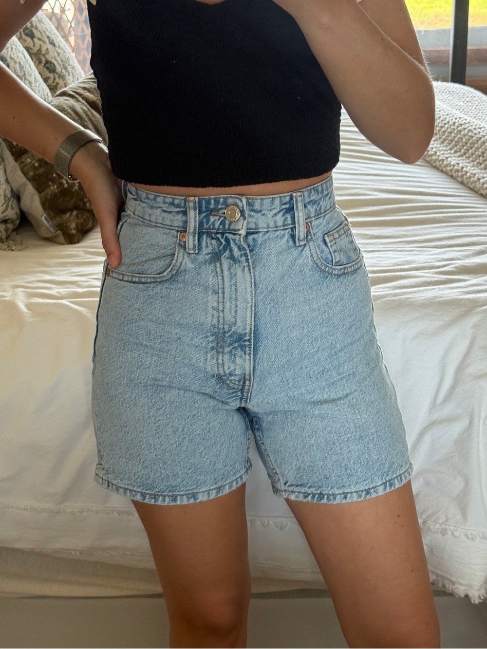 Zara High-Rise Light Wash Denim Shorts